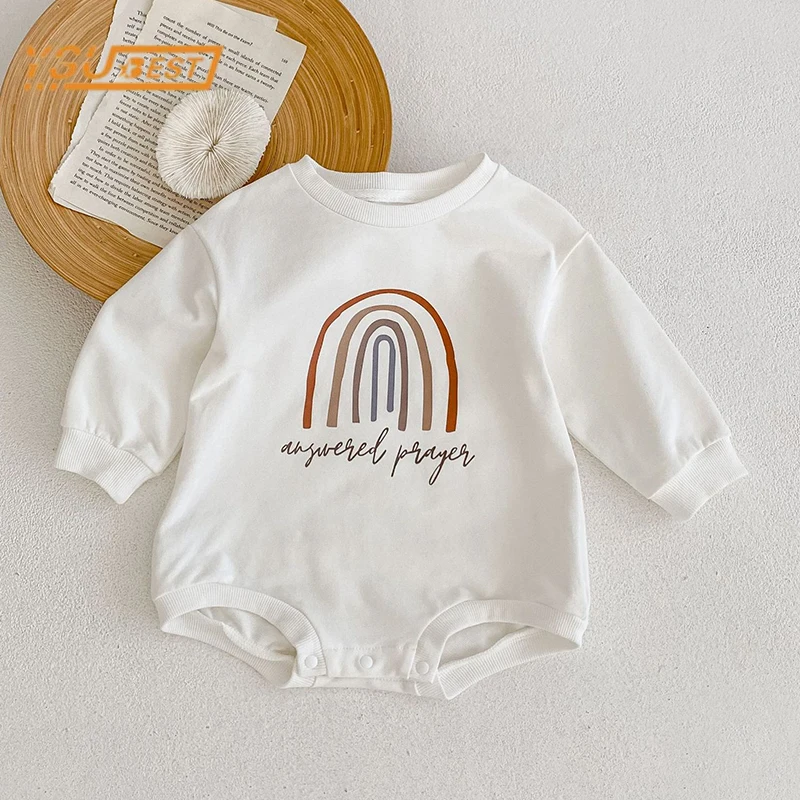 

Autumn Newborn Kids Baby Boys Girls Rompers Infant Baby Girls Boys Long Sleeve Rainbow Printing Rompers Clothes