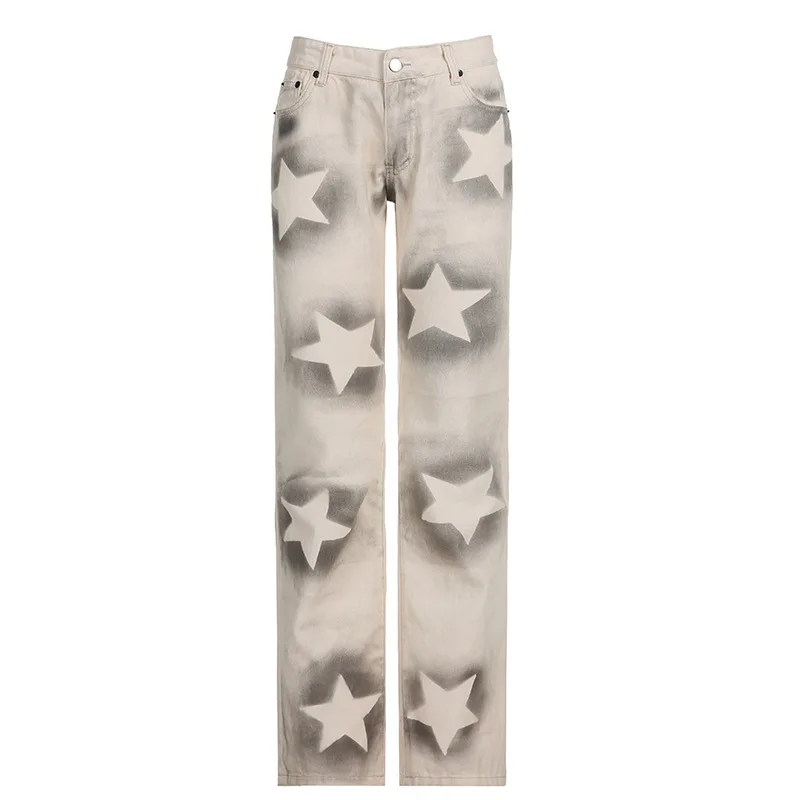 

Индивидуальные модные джинсы в стиле Харадзюку контрастных цветов с низкой талией, прямые Узкие повседневные брюки