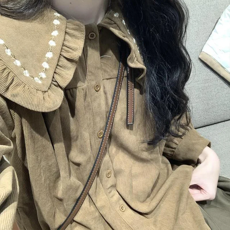 Женский вельветовый топ в японском стиле