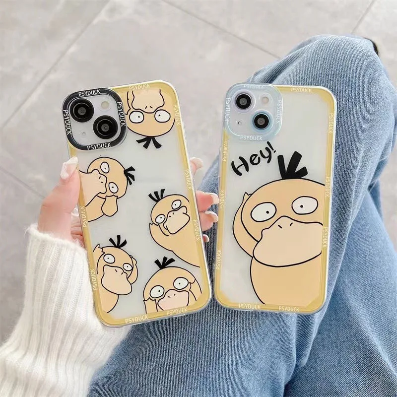 

Pokémon Cartoon Psyduck Phone Cases For iPhone 13 12 11 Pro Max XR XS MAX 8 X 7 SE 2020 Couple Anti-drop Soft TPU Cover Gifts