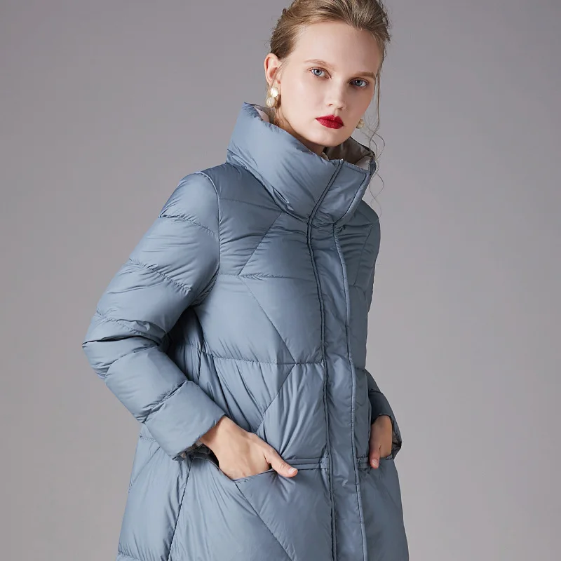 Winter Women New Down Jacket Mid-length White Duck Down Korean Version Stand Collar Straight Down Coat Outwear