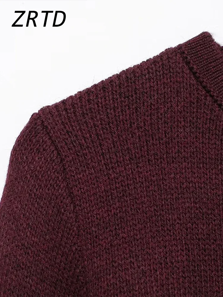 Винтажный женский вязаный бордовый кардиган с круглым вырезом однобортный