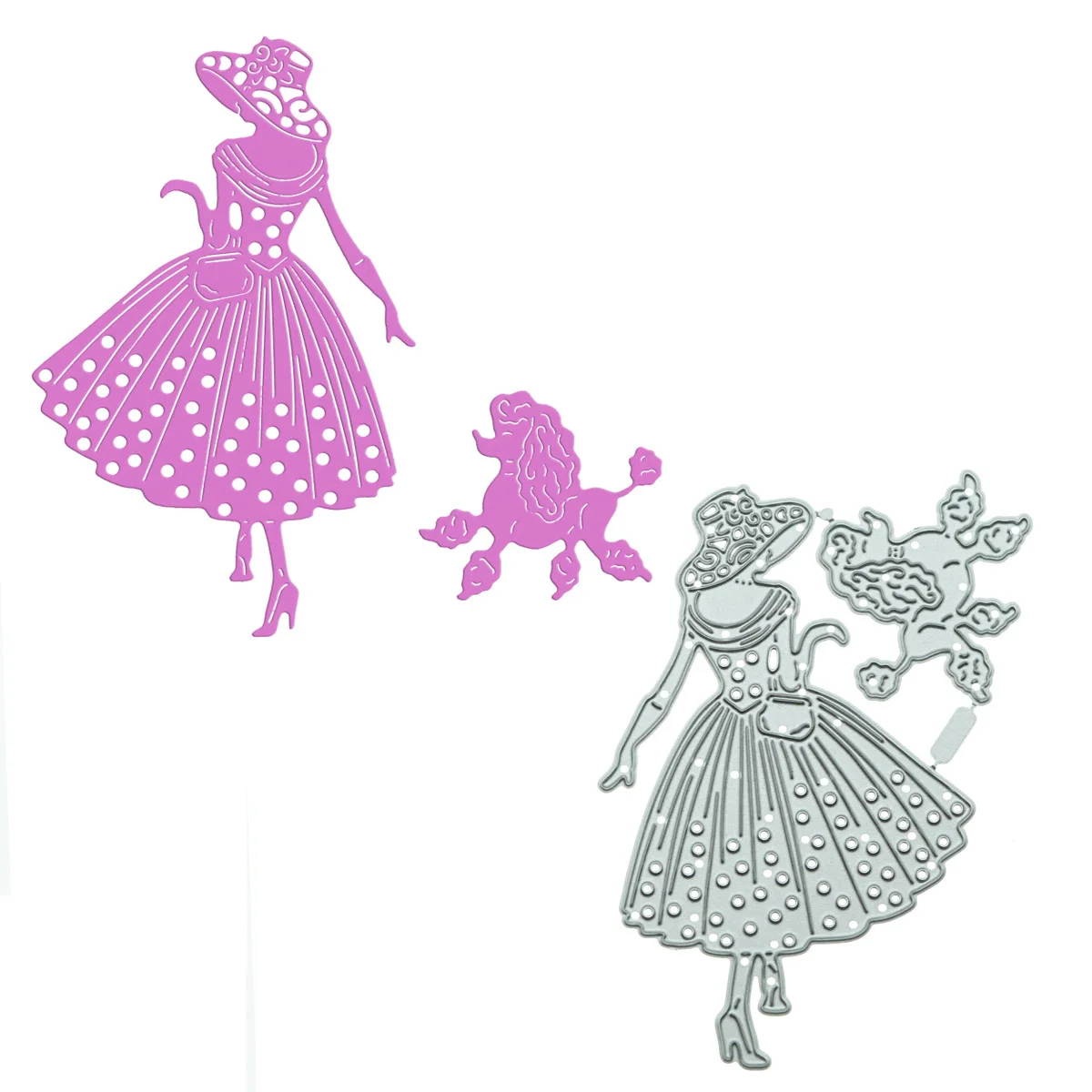 Металлический высекальный Элегантный женский трафарет с рисунком пуделя собаки для украшения открыток