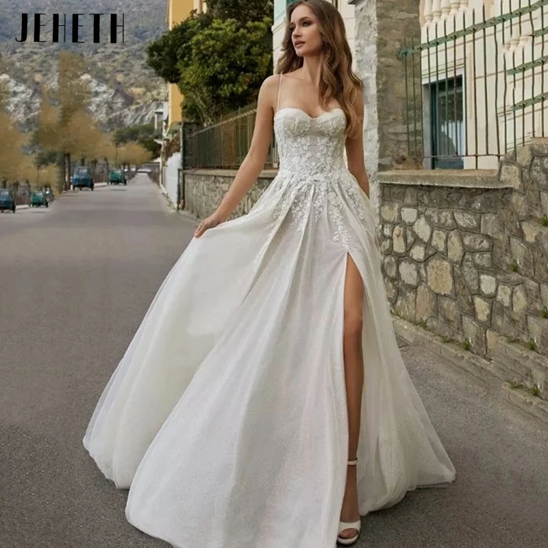 

JEHETH A-Line Robe De Mariée Spaghetti Straps Sweetheart Bridal Gown Charming Side Split Backless Wedding Dresses For Bride 2023