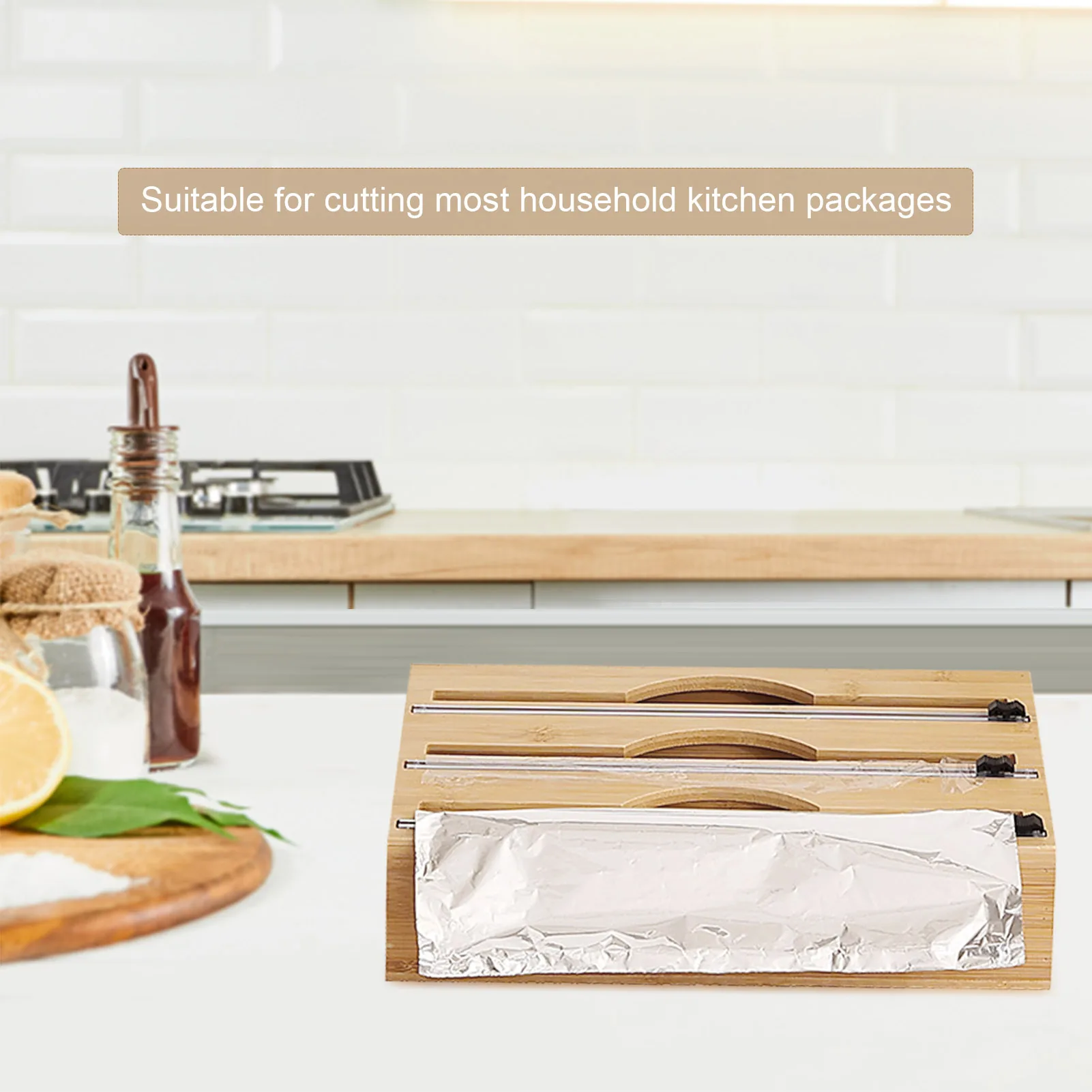 

Wrap Dispenser & Cutter For Cling Film Refillable Food Wrap Dispenser For Roll Tin Foil Cling Film Storage Organizer With Slid