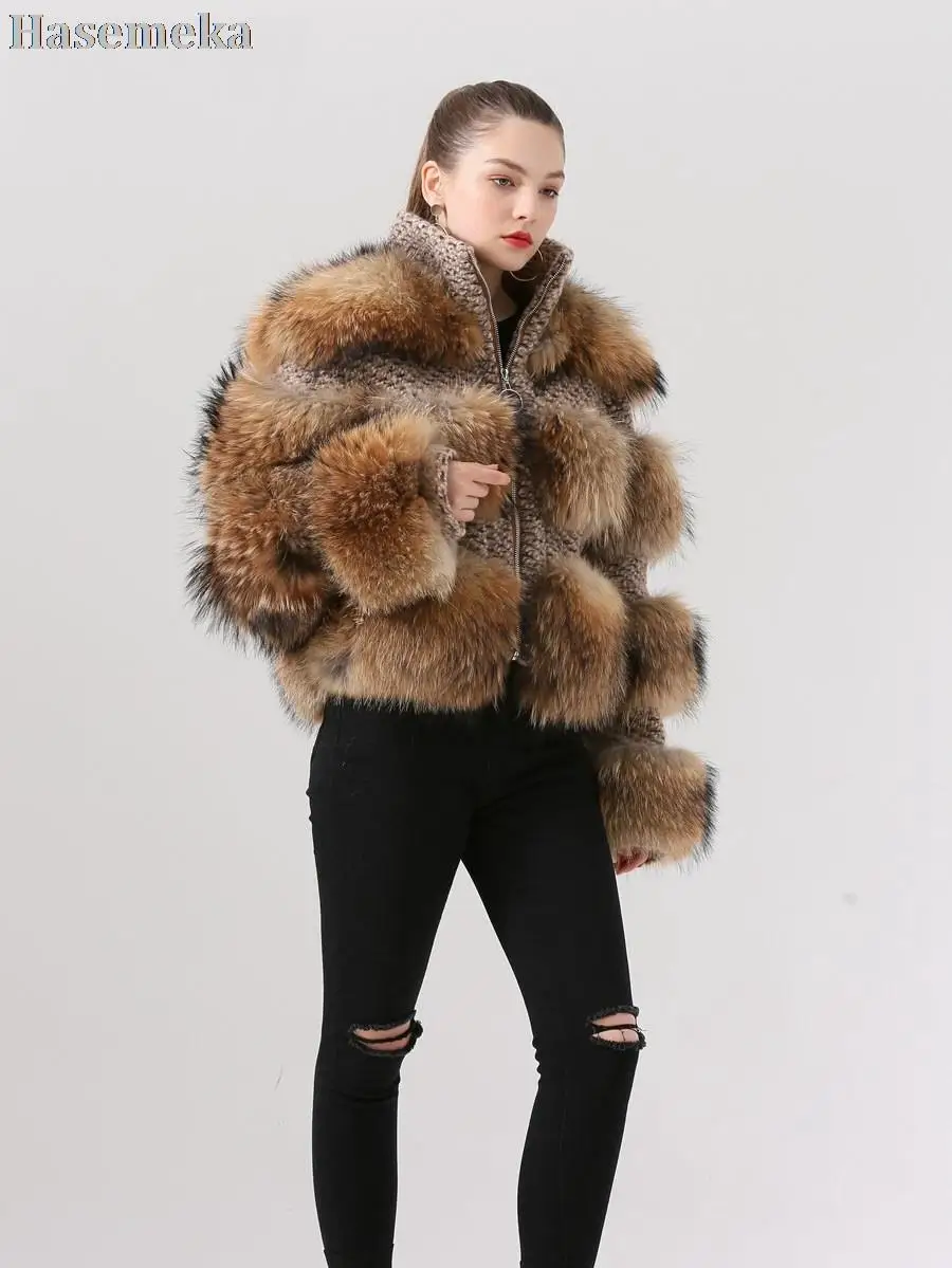 Winter Real Fur Coat Women Fashion Warm Thicken Jacket Real Raccoon Fur Outerwear Real Fox Fur Overcoat For Women All-matching