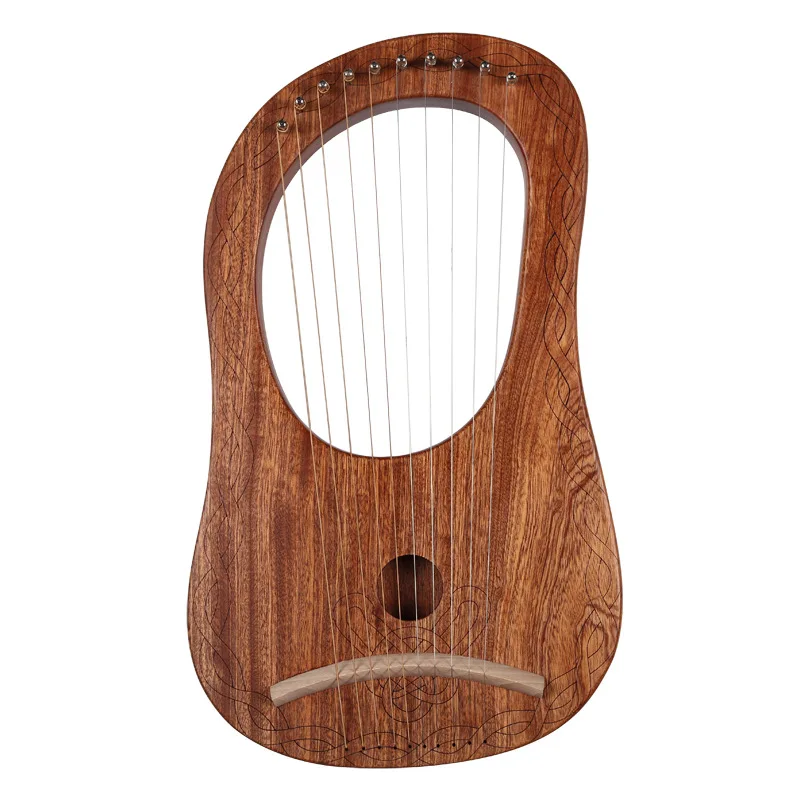 10-String Lyre Harp Ancient Style Lyres Terminalia Mahogany Wood String Instrument With Extra String And Paddle Accessaries