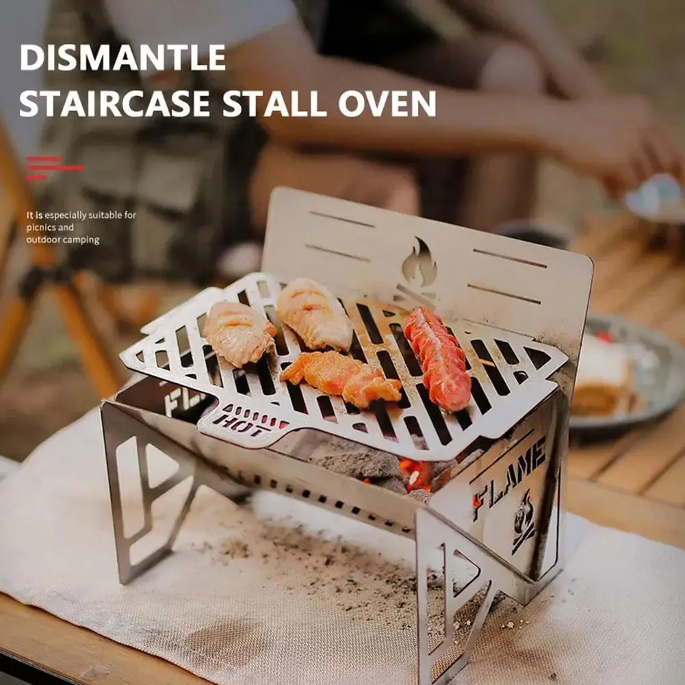 

Portable Foldable Bbq Grill Small Stainless Steel Burning Stove Grill Supplies Outdoor Bbq Camping Firewood Stove K2v2