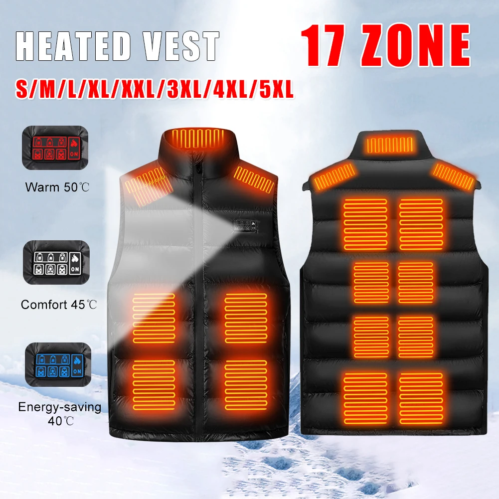 

17 Areas Heated Jacket for Men Women Heating Down Vest USB Powered 3 Gear Temperature Control Winter Warm Outdoor Hiking Camping