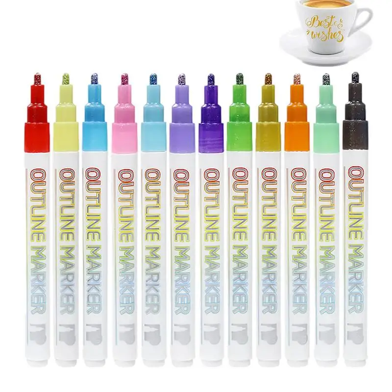 

Outline Marker Set 12 Colors Double Line Shimmer Markers Metallic Pens Outline Markers For Drawing Writing Greeting Cards