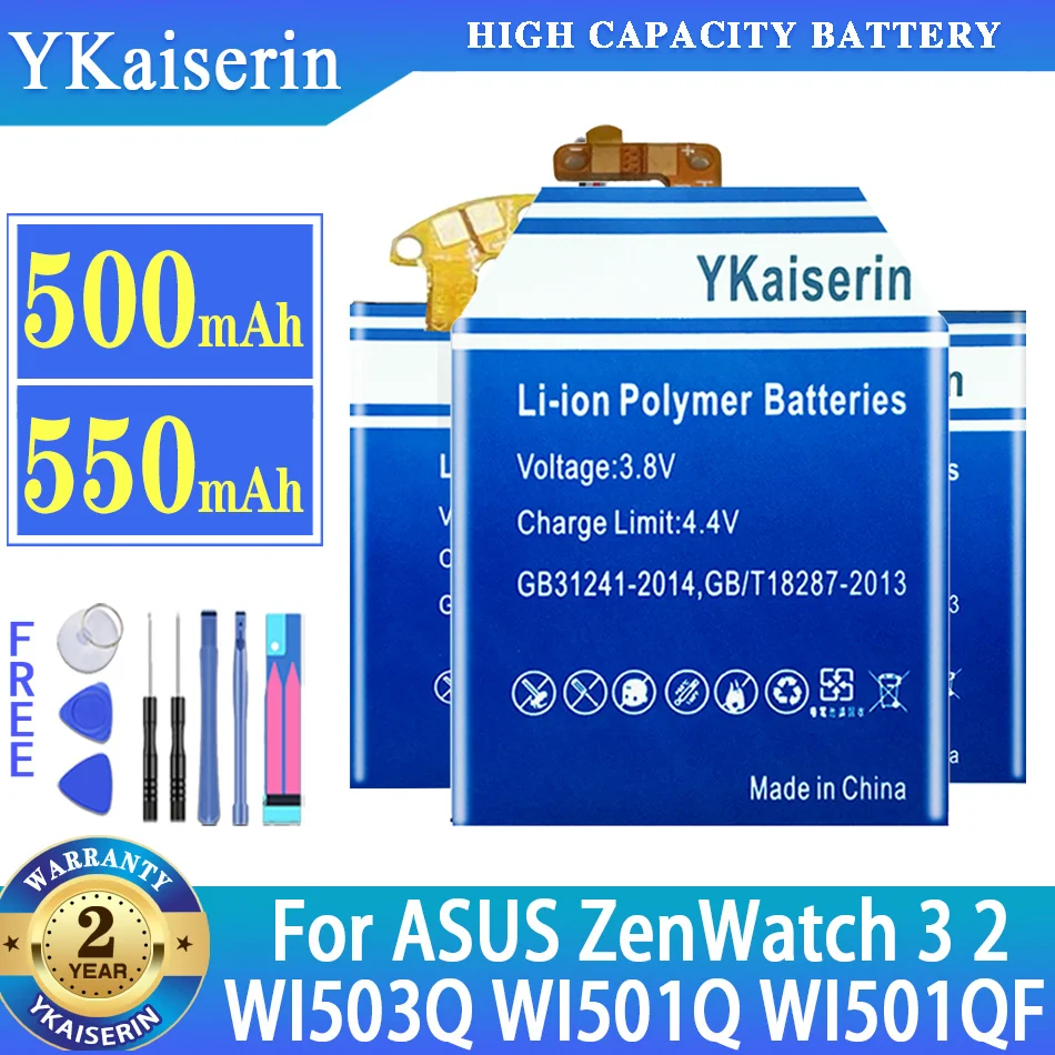 

YKaiserin Battery For ASUS ZenWatch 3 2 ZenWatch3 ZenWatch2 WI503Q WI501Q WI501QF smart watch Batterij + Free Tools