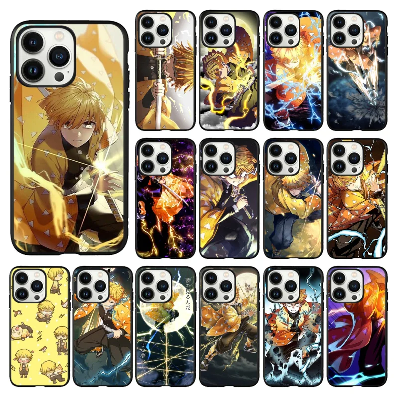 

Demon Slayer Agatsuma Zenitsu Anime Phone Case for iPhone 14 13 12 11 Pro MAX X XS Max XR Mini SE 7 8 Plus Black Funda Coque