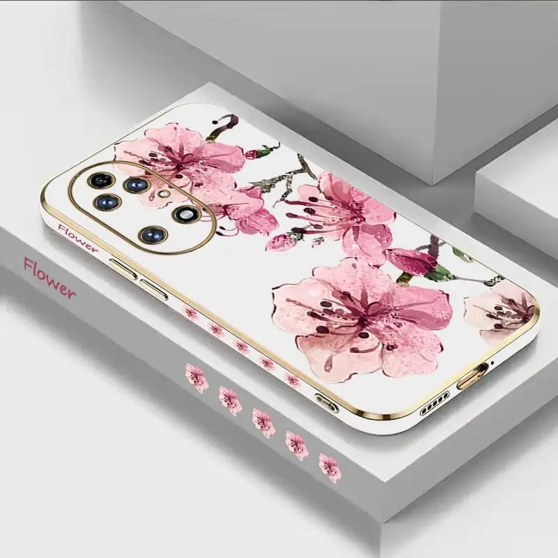 

Ink Peach Blossoms Luxury Plating Phone Case For Huawei P50 P40 P30 P20 Pro P40 Lite Nova 10SE 9SE Mate 50 40 30 Pro Cover