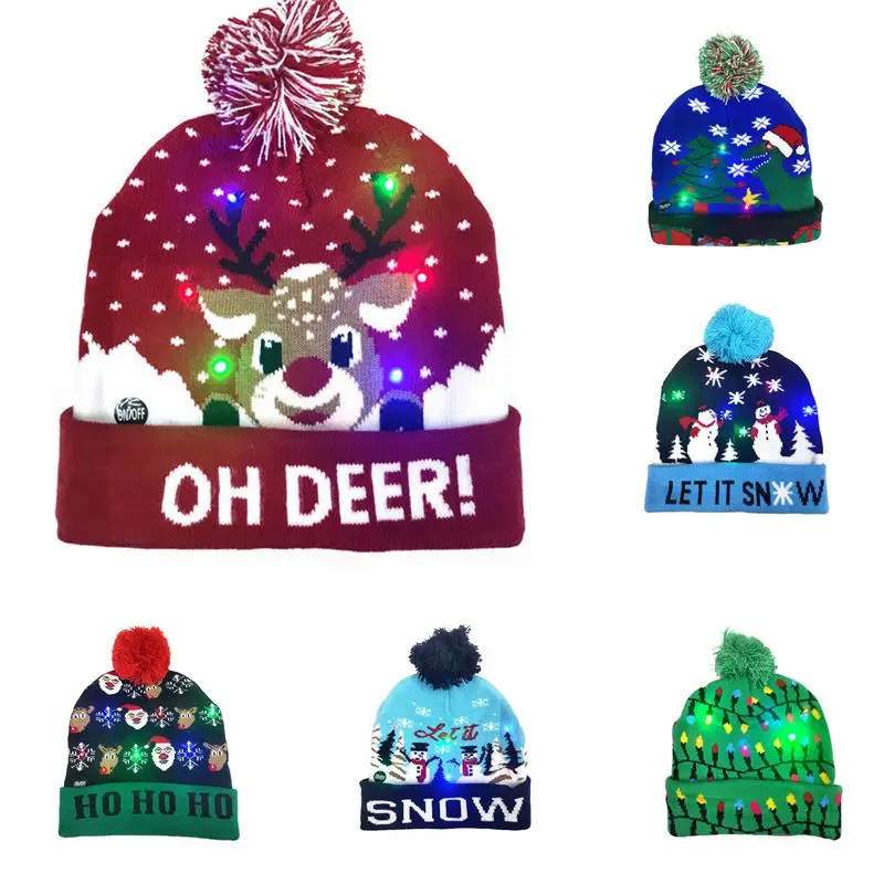 

Светодиодная Рождественская шапка свитер вязаная шапочка Хэллоуин вязаная шапка с подсветкой Рождественский подарок для детей Рождество ...