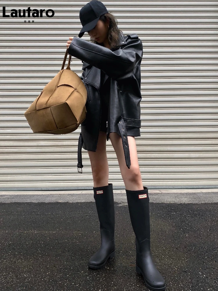 Lautaro весна осень черная негабаритная мягкая искусственная кожа байкерская
