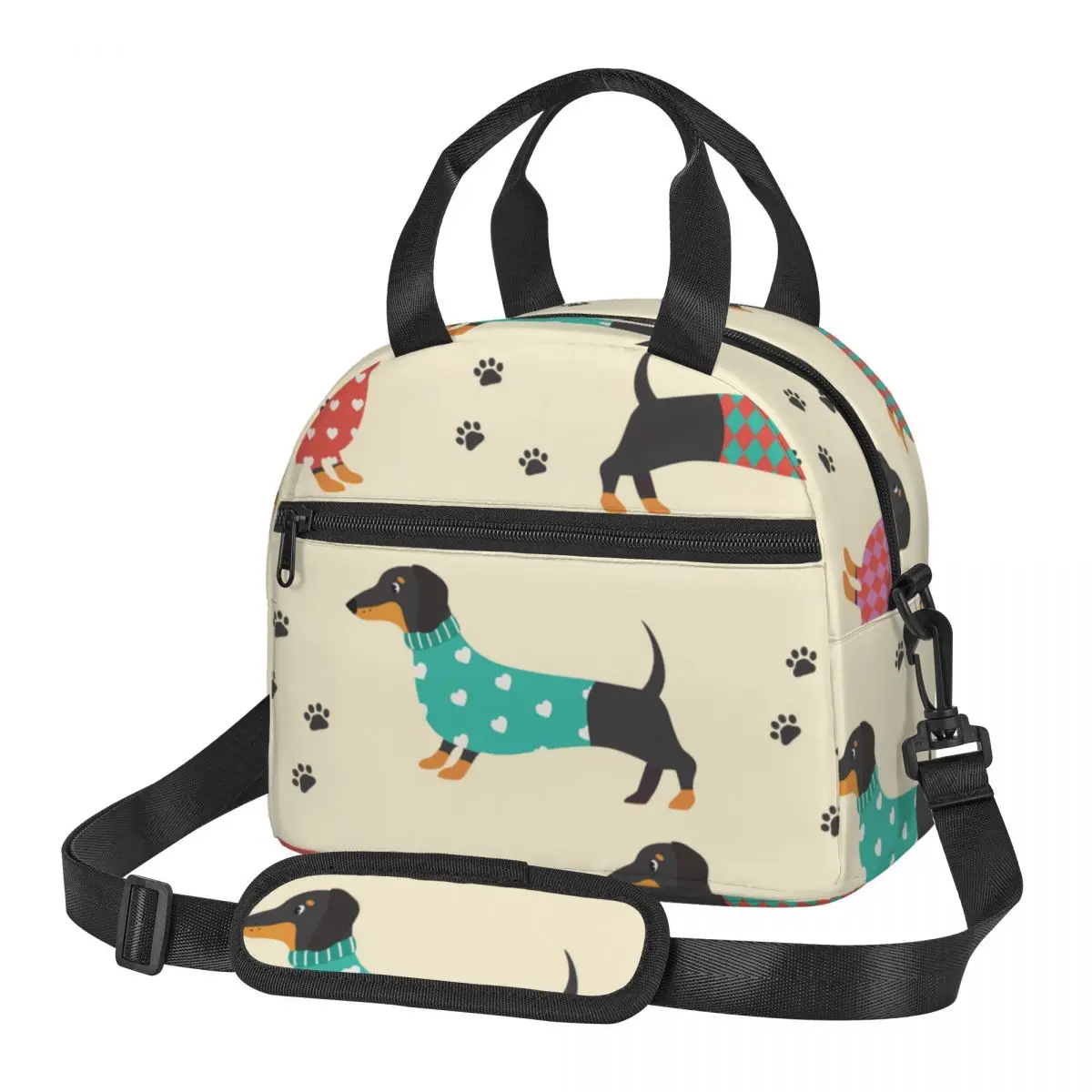 

Thermal Lunch Box Bag for Kids Dachshunds In Clothes And Dog Prints Food Storage Container Travel Picnic Bento Bag