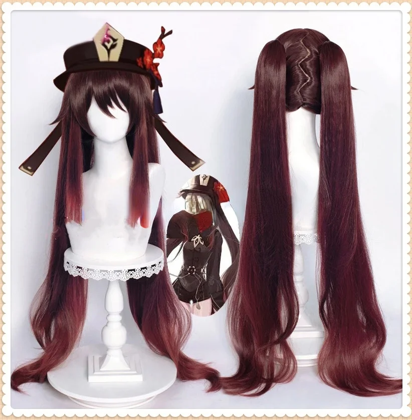 

Hu Tao Cosplay Wig 43inches 110cm Long Brown With Ponytails Genshin Impact Hutao Heat Resistant Synthetic Hair Wigs + Wig Cap