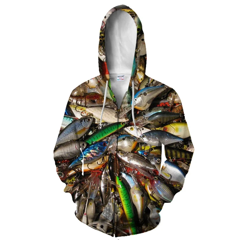 

Мужские модные толстовки с капюшоном, Детские Зимние свитшоты на молнии с 3D принтом рыбы, Женская винтажная одежда Y2k для девочек, новинка 2023