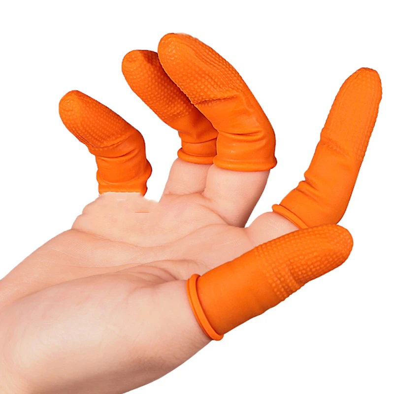 

100PCS Orange Rubber Finger Cots Natural Latex Non-slip Cover Anti-static Fingertip Protector Industry Gloves Nail Art Tools