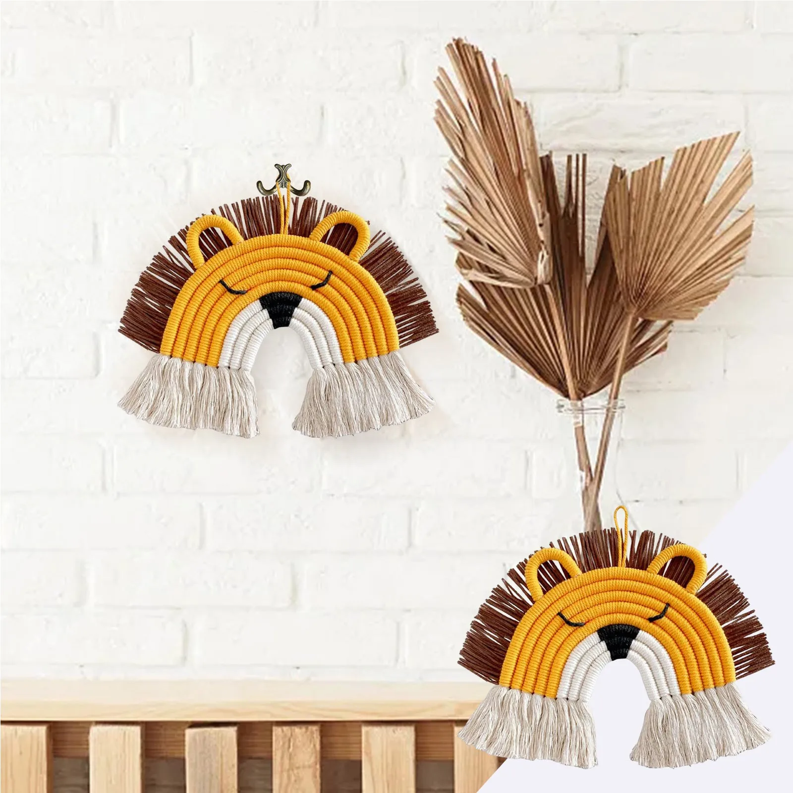 

Ins Nordic Handmade Lion Wall Decor Cotton Thread Straw Woven Animal Head Wall Hanging Ornament For Nursery Baby Room Decoration