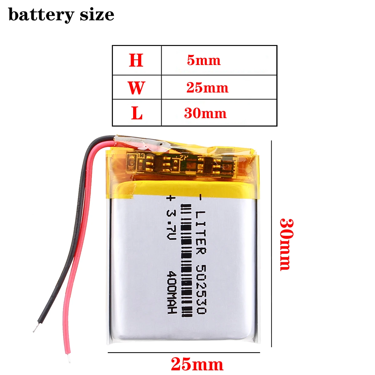 

3.7V 502530 400 mah lithium-ion polymer battery quality goods quality of CE FCC ROHS certification authority