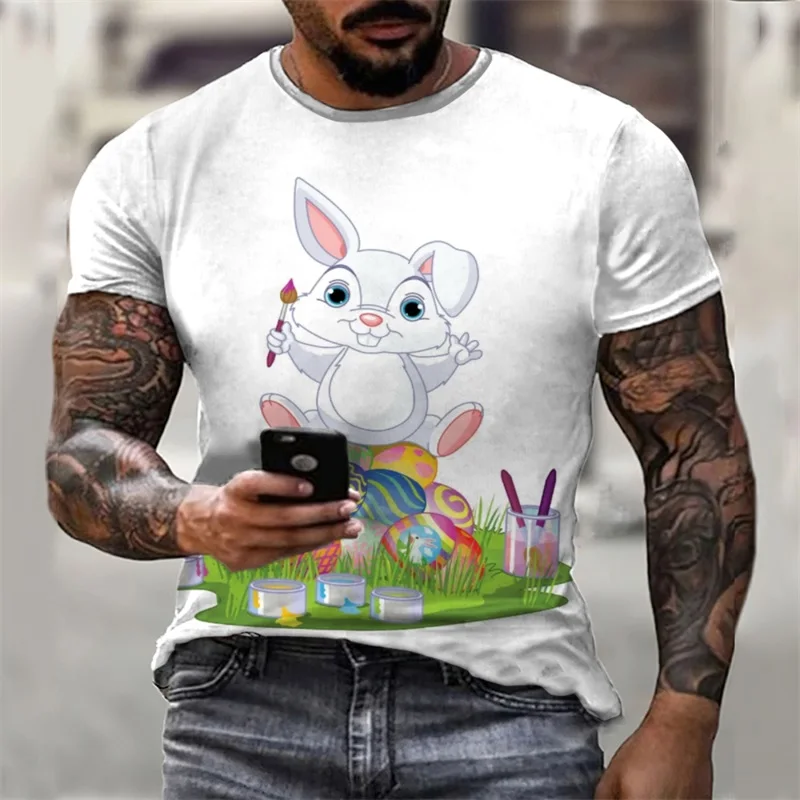 

Summer New 2022 Happy Easter Men's Easter Cute Bunny Colorful Egg Print T-shirt Gift Bunny Easter Party Fun Street Fashion