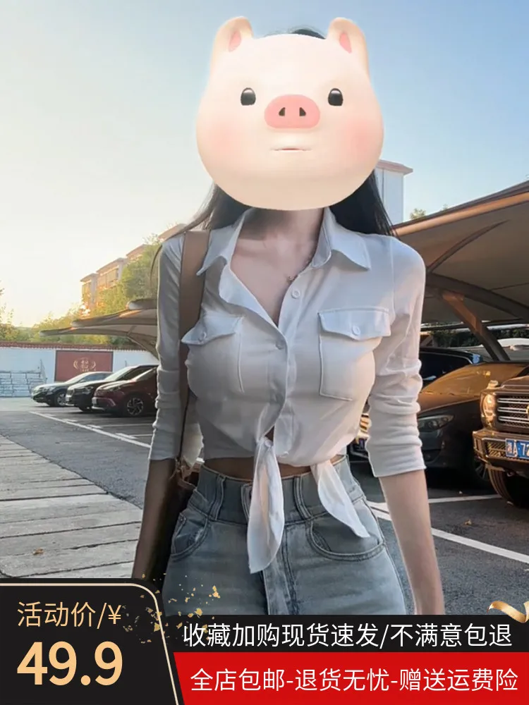 Sexy Pure Desire Lapel High Sense Long sleeve Shirts Women Autumn and Winter New Slim fit Slimming Gyaru Inner wear Base Top