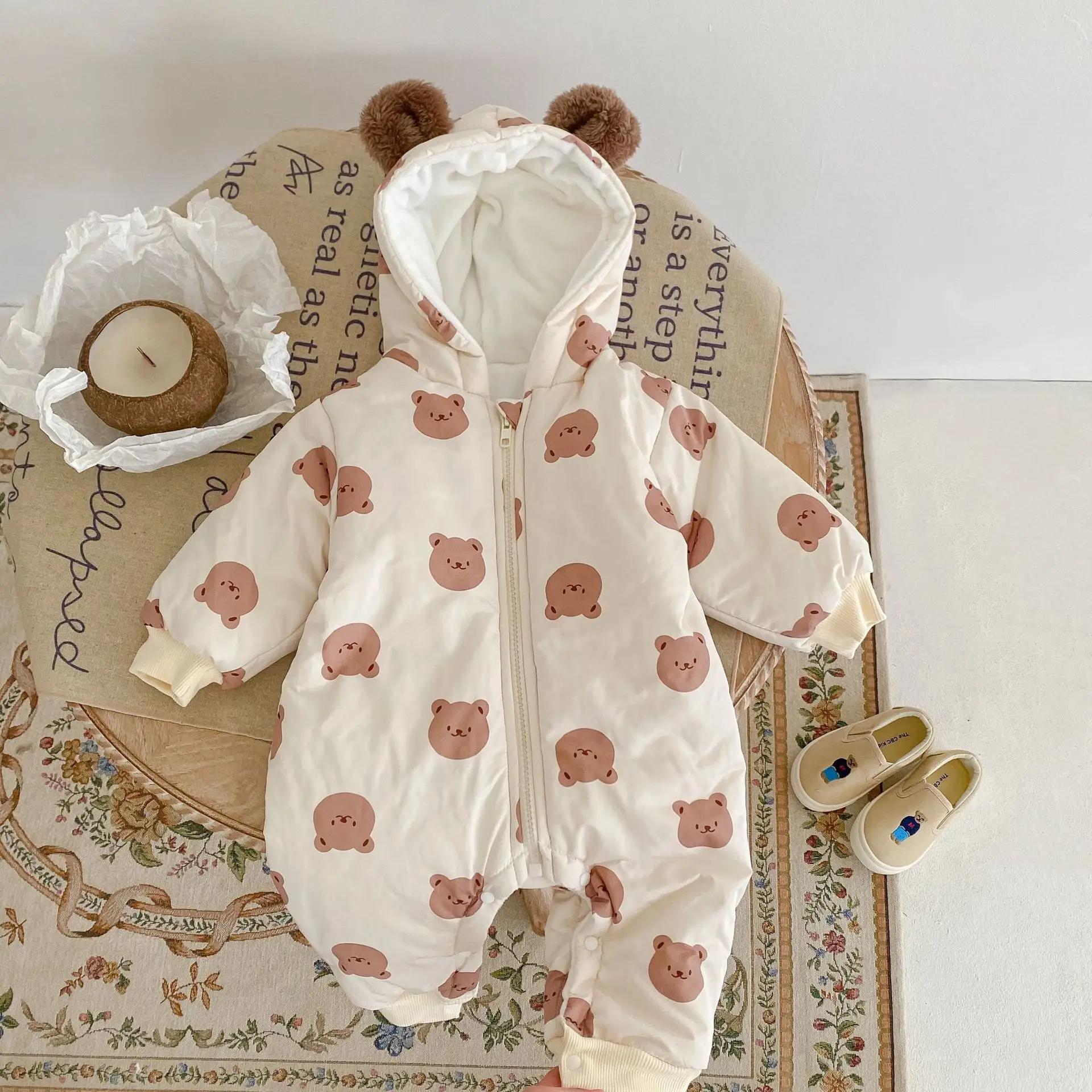 

Baby Rompers Fur Lining Bear Jumpsuits Warm Infant Outerwear Fleece Romper