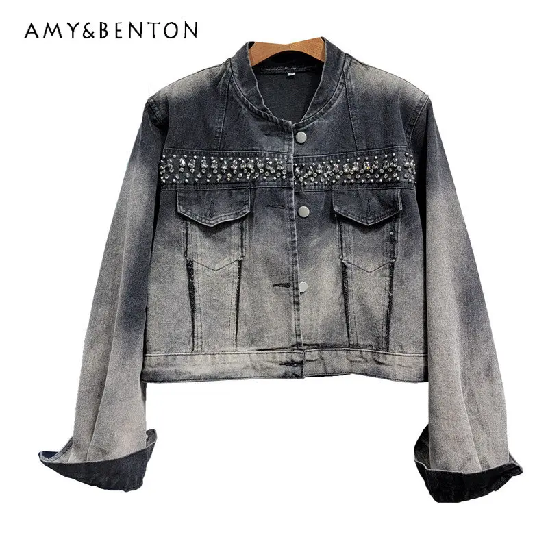 

Early Spring Clothes Jeans Coat 2023 New High-Grade European Goods Small Short Heavy-Duty Denim Jacket Women's Fashion Clothing