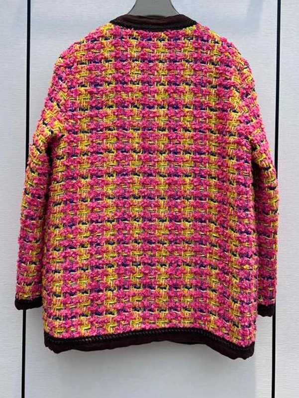 

mid-long Office Lady Outwear colorful Tweed Jacket female new Spring o-neck Single Breasted wool Coat Women Tops