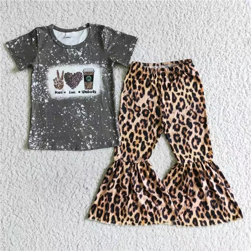 

kids clothing girl outfit cotton baby clothes 2 piece girl clothing set short sleeve top and leopard bell bottom pant