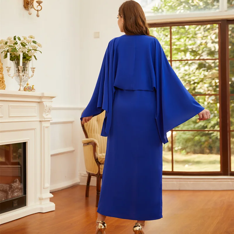 Wepbel Ramadan Women Muslim Party Dress Long Flare Sleeve Abaya Solid Color High Waist Islamic Clothing Robe Turkey Kaftan