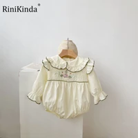 2022 autumn korean style infant baby girls cotton full sleeve floral peter pan collar jumpsuit toddler baby girl rompers