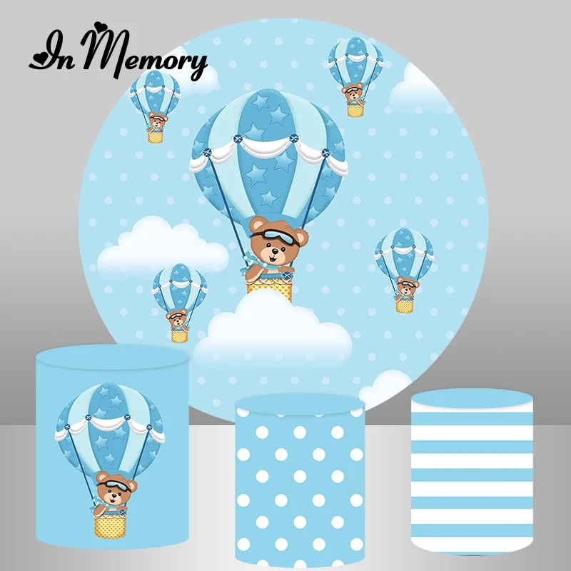 

Синие воздушные шары медведь круглый фон крышка новорожденный ребенок душ для мальчика 1-й День Рождения Круглый фон плинтус Эластичные крышки