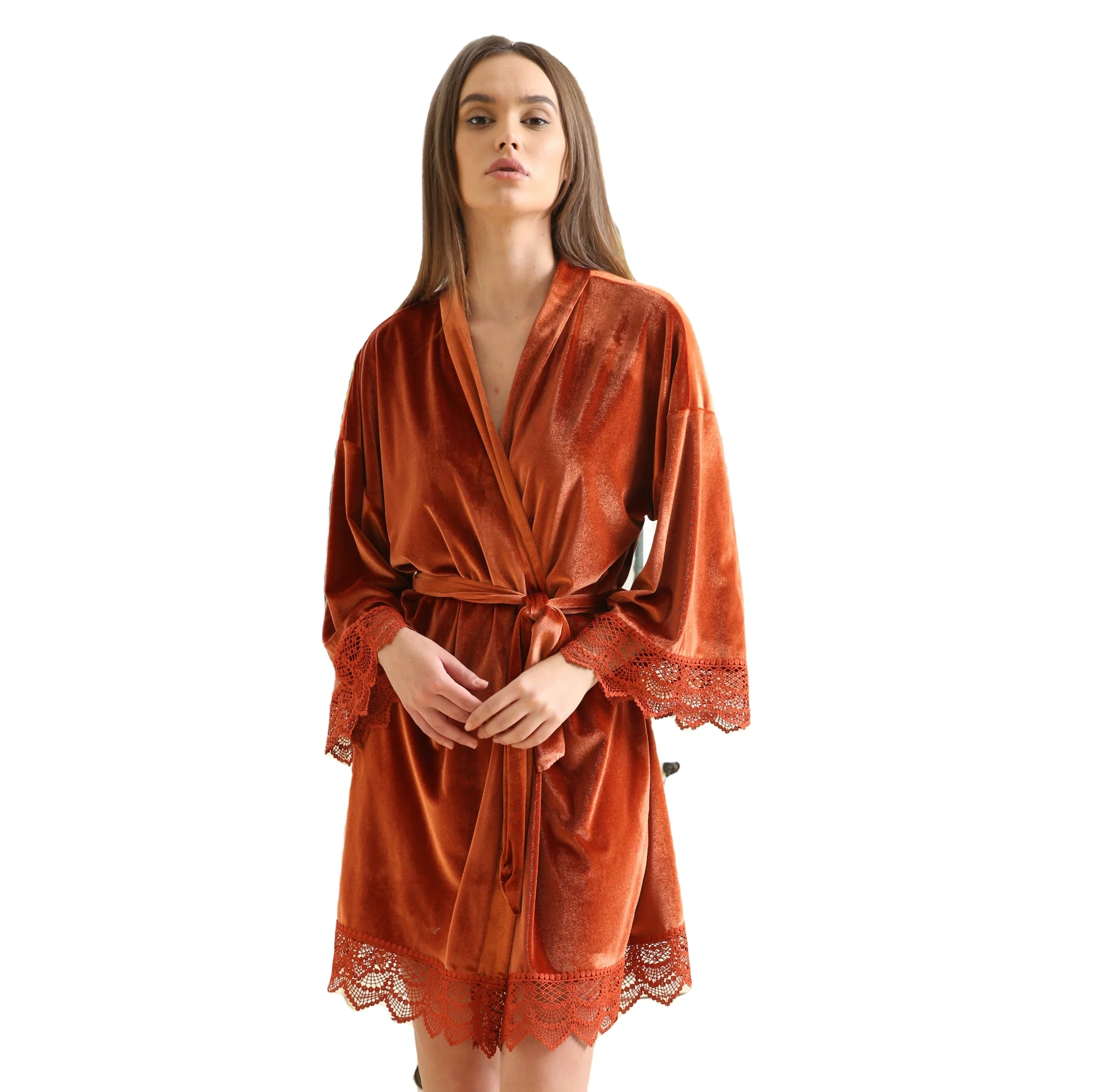 Fashion Velvet Robe Bride Robe Bridesmaid Robes Short Lace Robe Bathrobe Wedding Gown