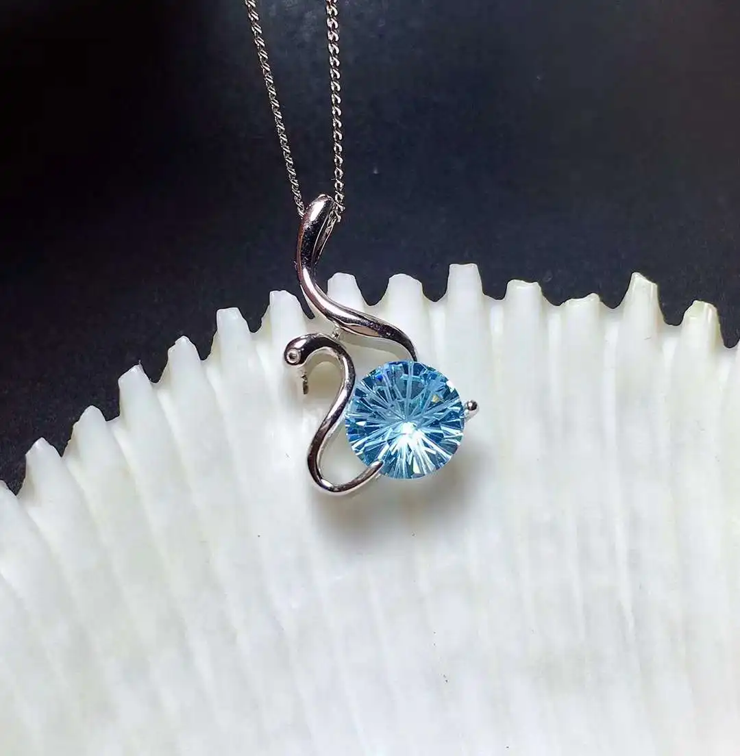 Elegant lovely delicate swan natural blue topaz Pendant natural gemstone pendant S925 silver women girl party gift jewelry