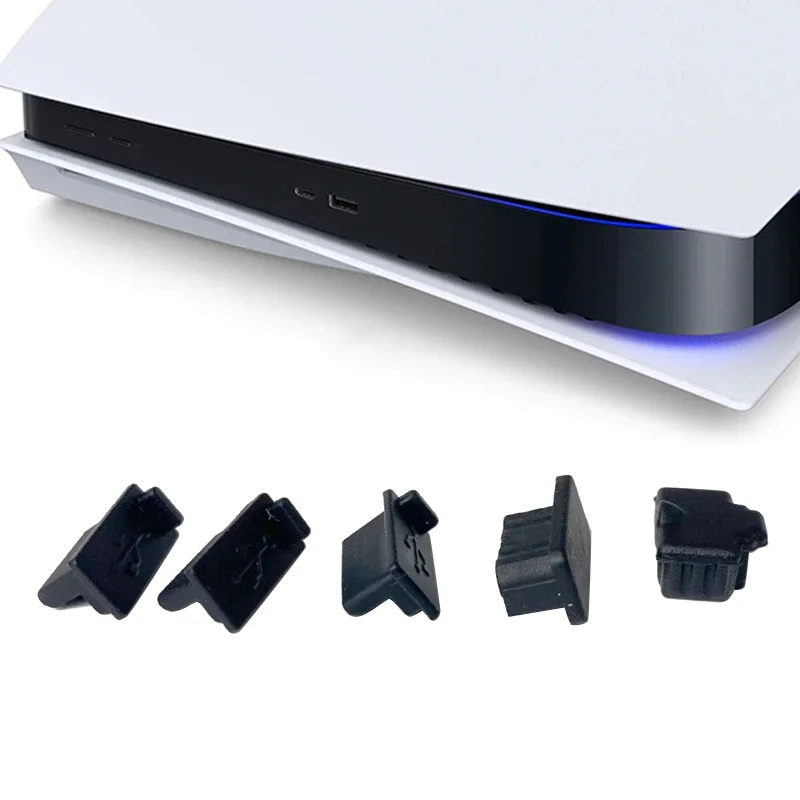 

Black Silicone Dust Plugs Set USB HDM Interface Anti-dust Cover Dustproof Plug for PS5 Game Console Accessories Parts 6pcs 7pcs