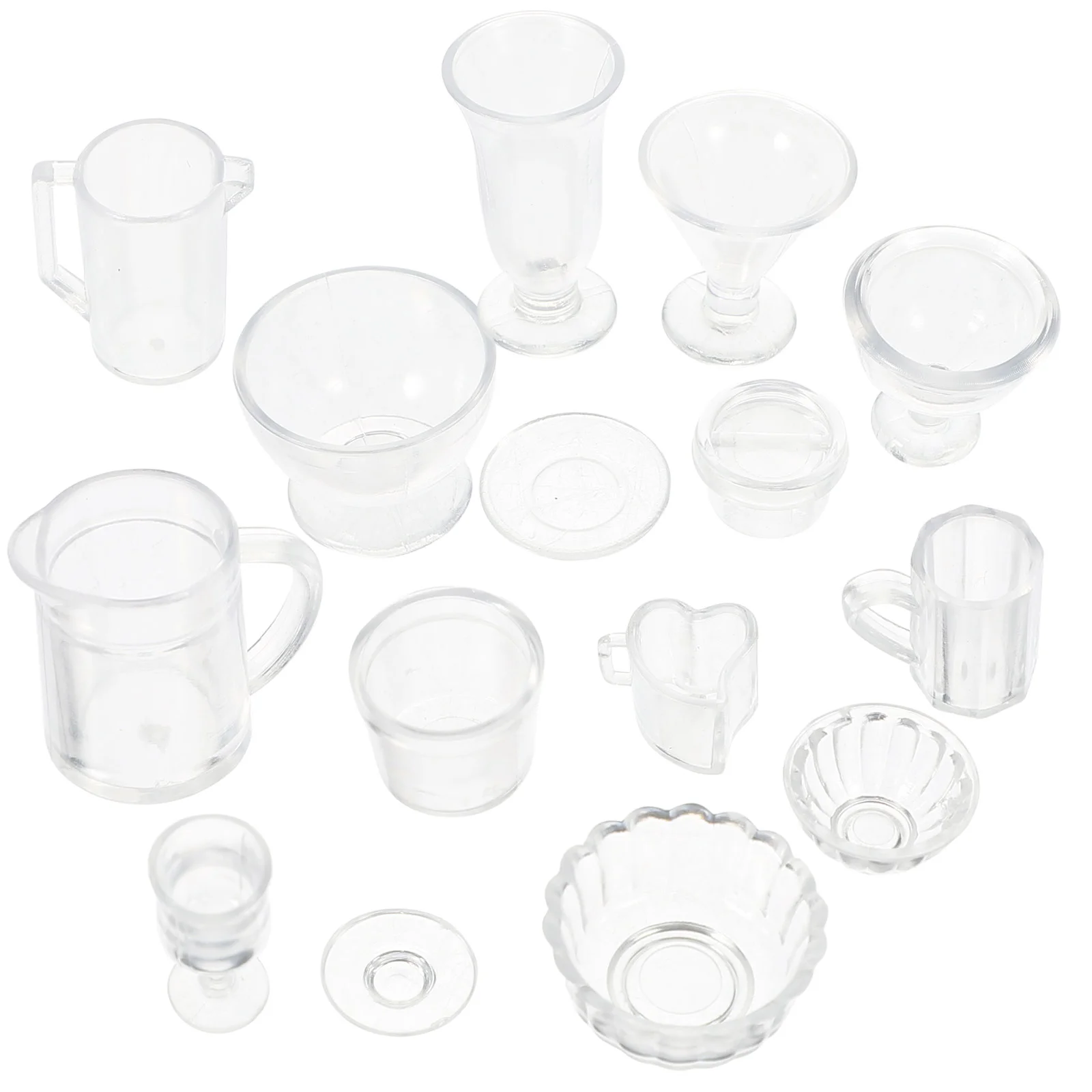 

15 Pcs Mini Kitchen Utensils Miniatures House Decor Cup Model Tableware Plastic Tiny Cups Child Kids Pretend Toys