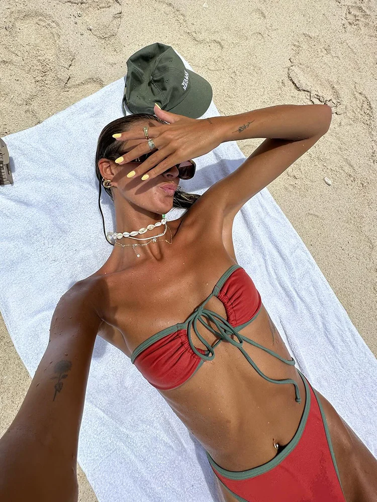 Miyouj бикини из двух предметов бандо купальники женские бандажные с низкой талией