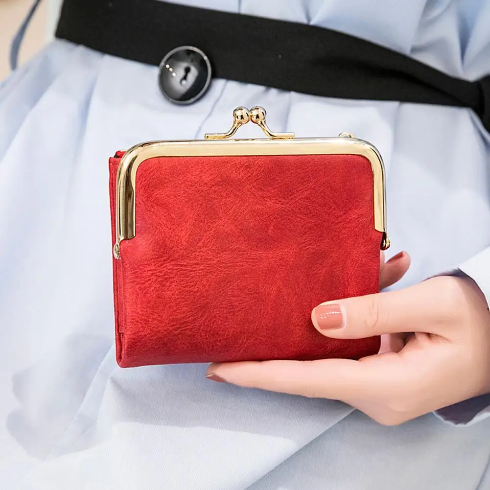 2023 Fashion Ladies Square Short Wallet PU Leather Women Gold Metal Holder Multicolor Hasp Vintage Purse Small Card Coin C1X1