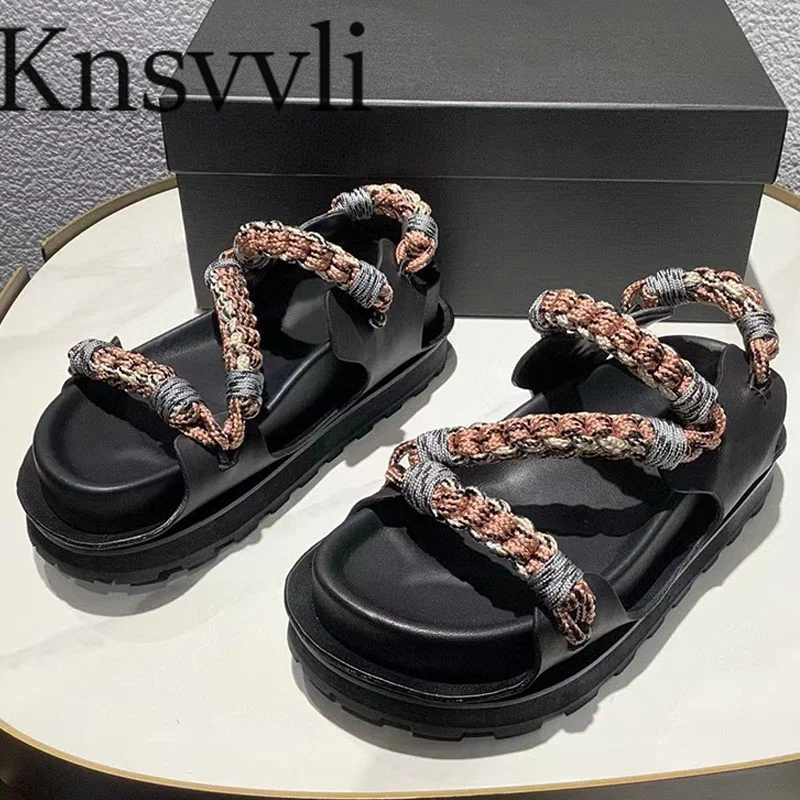 

New Platform Sandals Women Peep Toe Weave Beach Shoes Feminino Classics Fashion Casual Spliced Outdoors Flat Sandalias Woman