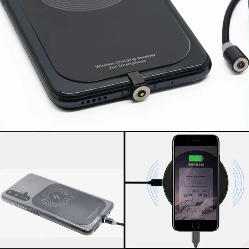 Qi Wireless Charging Receiver, Qi Receiver for Type C/Android Phones, Fast Wireless Charger Receiver with Magnetic USB Cable