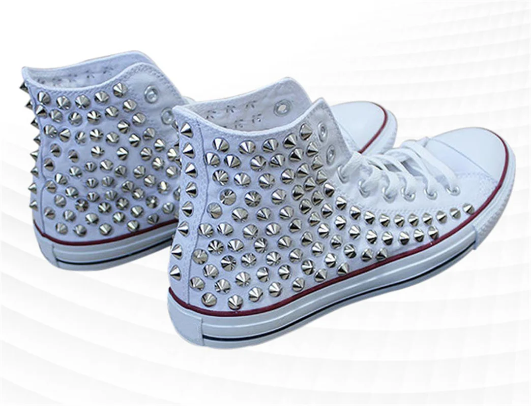

High-top canvas shoes white rivet sneakers comfortable walking shoes handmade rivet shoes unisex sneakers 35-46