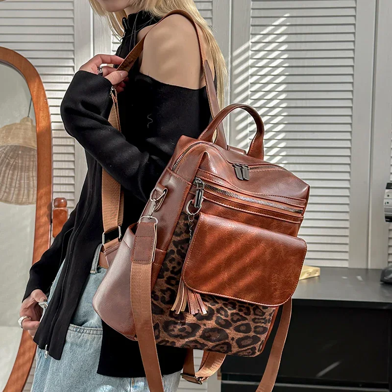 Леопардовый принт из искусственной кожи в стиле пэчворк дизайн женский рюкзак