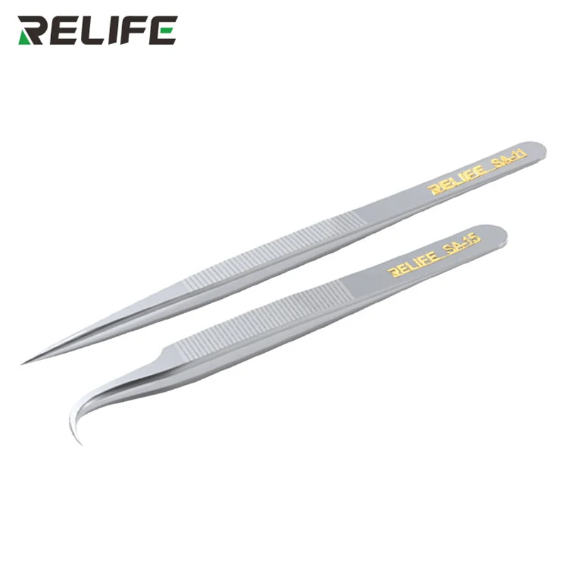 

RELIFE SA-11/SA-15 High-Hardness Stainless Steel Precision Tweezers Anti-slip Design Tight Clamping For Electronic Maintenance