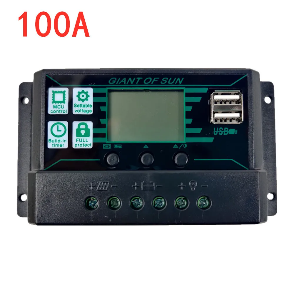 

MPPT/PWM Solar Charge Controller 12V 24V Auto Solar Panel Battery Regulator Port LCD Display Dual USB 100A-10A Load Discharger
