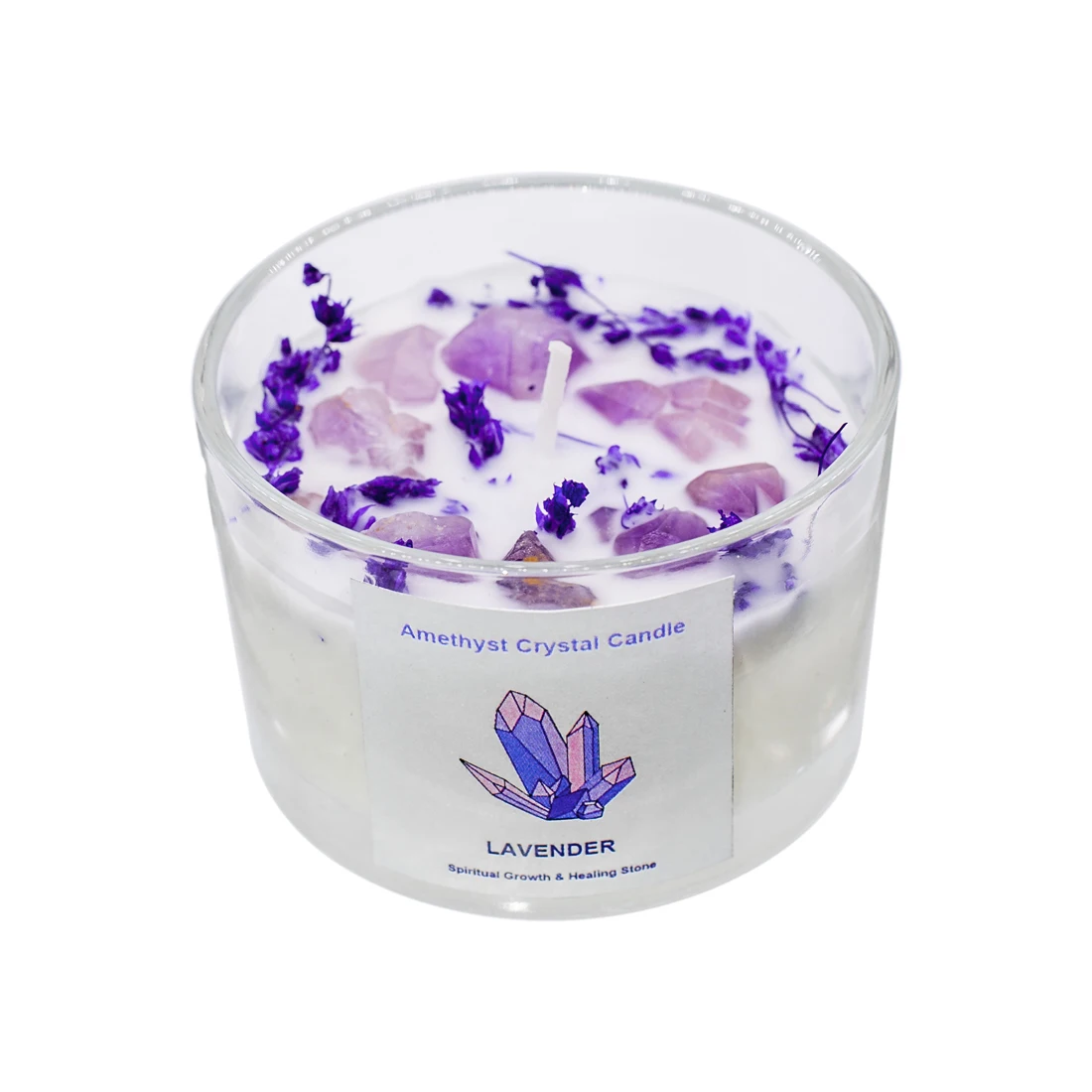 

Хрустальные фотосвечи с фиолетовым кристаллом внутри с лавандой фотоподарок для женщин