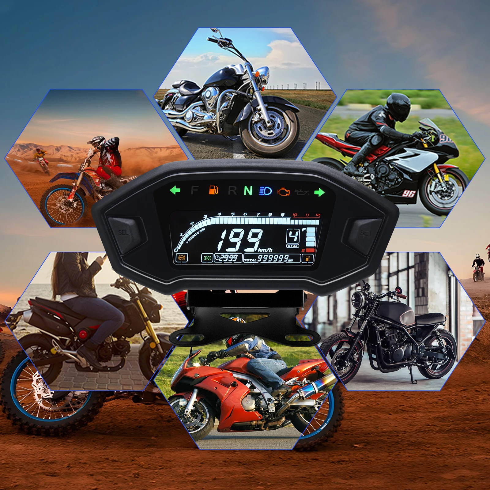 Мотоцикл Универсальный ЖК цифровой Подсветка одометр спидометр с об/мин