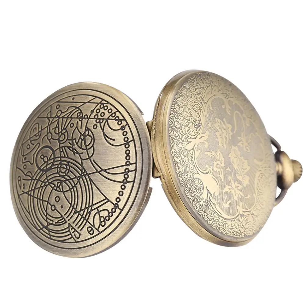 Retro Bronze Necklace Quartz Pocket Watch Analog Pendant Full Hunter Antique Classic Style Vintage Chain Clocks for Men Women