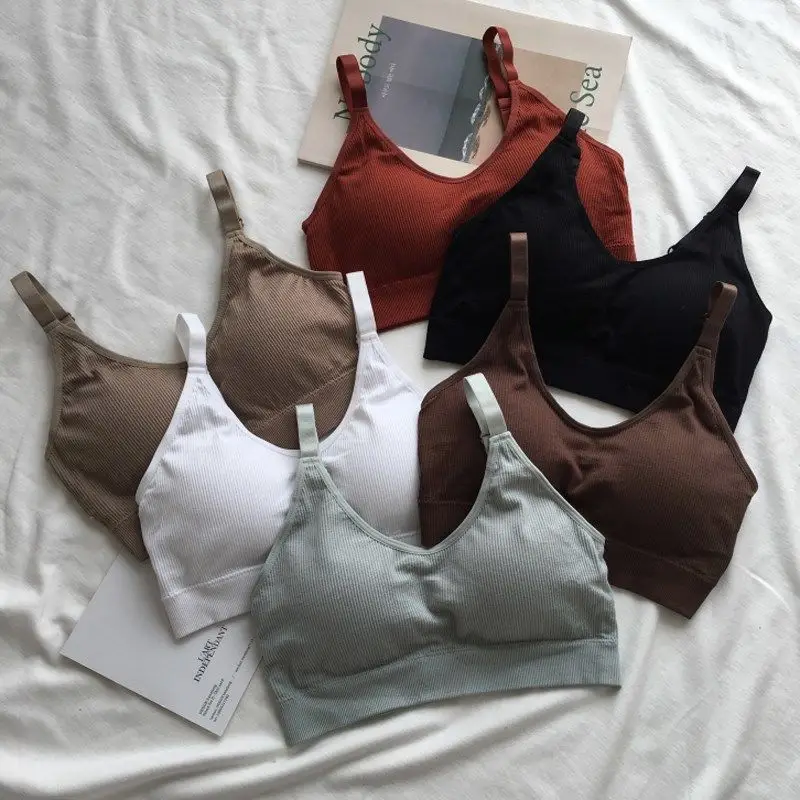 Tops for Woman Knitted Sexy Crop Halter Tank Top Women Built In Bra Camis Sleeveless Strap Vest Underwear Sports Ladies |